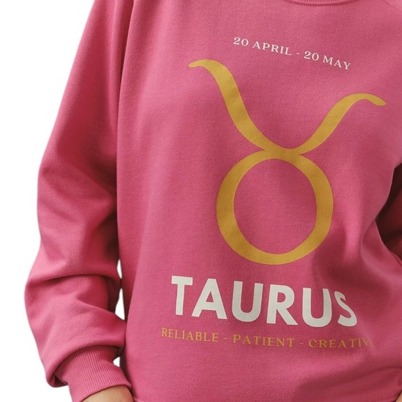 NWT Anthropologie Zodiac Sweatshirt by Cathrine O’Sullivan Pink Taurus XXS - Picture 4 of 4